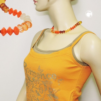 Halskette, Facettenperlen orange-gelb-braun, 42cm