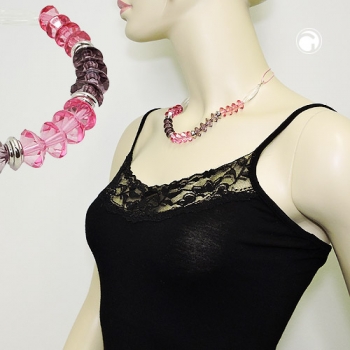Halskette, Facettenperle rosa-pink, Kordel, 45cm