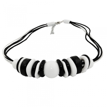Halskette Kunststoffperlen und Ringe schwarz-weiß 45cm