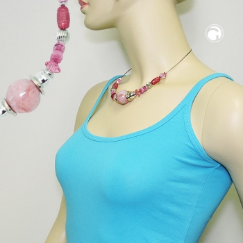 Halskette Drahtkette große Perle rosa altrosa silberfarben Kunststoffperlen 45cm