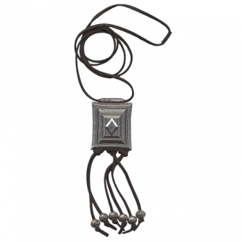 Halskette Kunststoff Viereck schwarz altsilberfarben Velourband schwarz 100cm