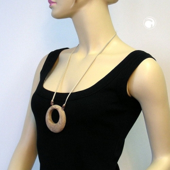 Halskette Kunststoff Ring horn-marmoriert Kordel natur 80cm