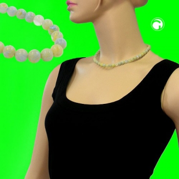 Halskette 8mm Kunststoffperlen türkis-grün-weiß-gelb-marmoriert 40cm