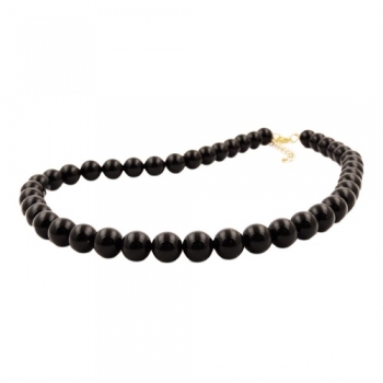 Halskette, Perlen 10mm schwarz-glänzend, ohne Dekoration