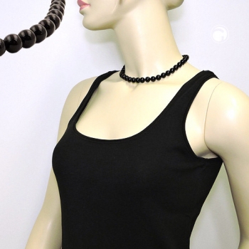 Halskette, Perlen 10mm schwarz-glänzend