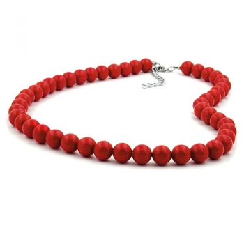 Halskette 10mm Kunststoffperlen rot-glänzend 60cm, ohne Dekoration