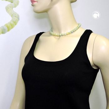 Halskette 10mm Kunststoffperlen türkis-grün-weiß-gelb marmoriert mit Perle 40cm