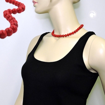 Halskette 10mm Kunststoffperlen rot-schwarz-marmoriert 40cm