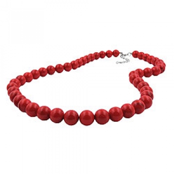 Halskette 10mm Kunststoffperlen rot-schwarz-marmoriert 42cm, ohne Dekoration