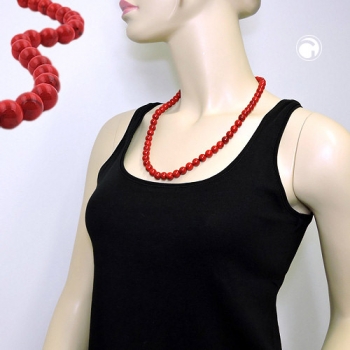 Halskette 10mm Kunststoffperlen rot-schwarz-marmoriert 60cm
