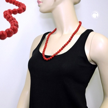 Halskette 10mm Kunststoffperlen rot-schwarz-marmoriert 70cm
