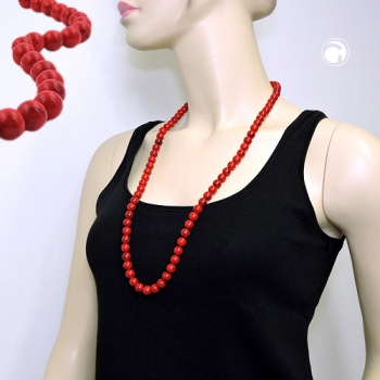 Halskette 10mm Kunststoffperlen rot-schwarz-marmoriert 80cm