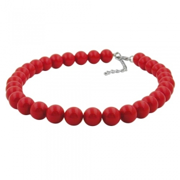 Halskette 12mm Kunststoffperlen rot glänzend 60cm, ohne Dekoration