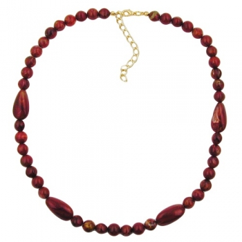 Halskette, Perle und Olive, rot-marmoriert, ohne Dekoration