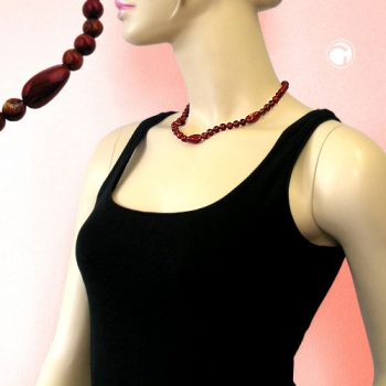 Halskette, Perle und Olive, rot-marmoriert