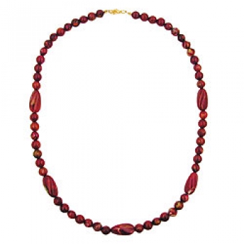 Halskette, Perle und Olive, rot-marmoriert