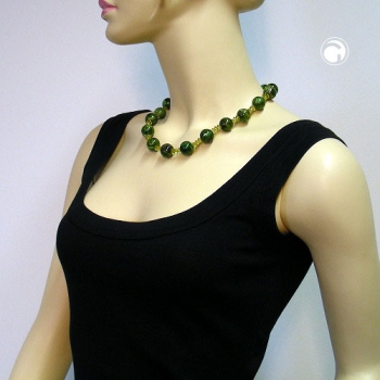 Halskette Kunststoffperlen grün-gold-marmoriert oliv-gelb-transparent 45cm
