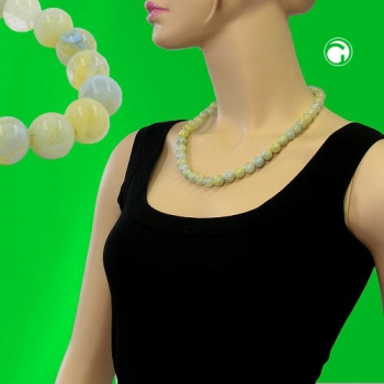 Halskette 12mm Kunststoffperlen türkis-grün-weiß-gelb marmoriert 55cm