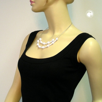 Halskette Drahtkette 2-reihig Würfel weiß-matt Kunststoffperlen 50cm