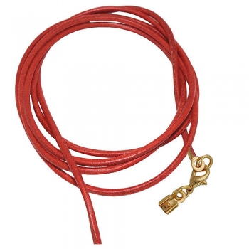 Lederband Rundschnur Rindleder 2mm rot gefärbt mit 1x Verschluss goldfarbig ca. 1m