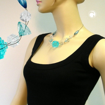 Halskette Drahtkette Stufenperle aqua-transparent Kunststoffperlen 45cm