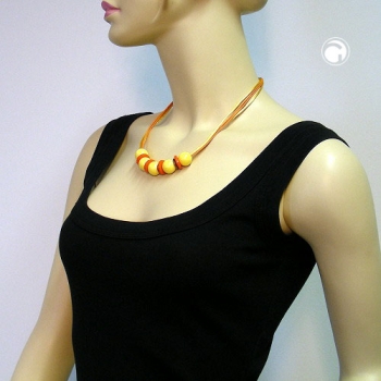 Halskette, 5x Perle gelb orange altmessingfarben