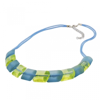 Halskette Schrägperle Kunststoff türkis-grün Kordel hellblau 45cm, ohne Dekoration