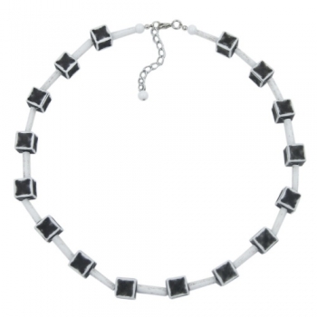 Halskette Kunststoffperlen Würfel 10x10mm schwarz-grau-weiß 45cm, ohne Dekoration