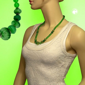 Halskette Kunststoffperlen grün-transparent 60cm