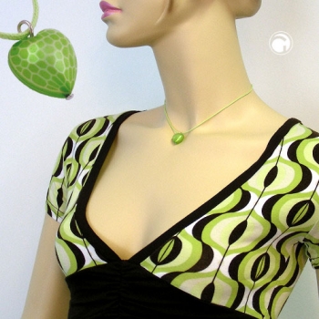 Halskette Kinderkette Herz grün mit Schliff Kordel hellgrün 42cm