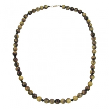 Kette, Perlen 12mm oliv-schwarz-marmor, ohne Dekoration