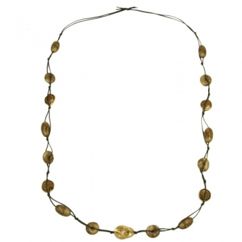 Halskette Kunststoffperlen Schmuckperle olivgrün-seidig altgoldfarben Kordel oliv 100cm
