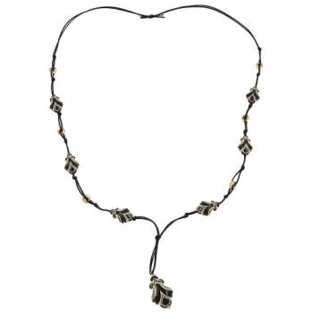 Halskette, Effekt-Perle schwarz-goldfarben, ohne Dekoration