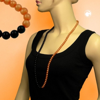 Halskette, Perlenkette orange-schwarz
