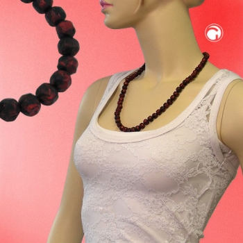 Halskette 10mm Kunststoffperlen Barockperlen rot-schwarz-marmoriert 60cm
