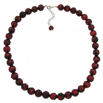 Halskette 12mm Kunststoffperlen Barockperlen rot-schwarz-marmoriert 50cm, ohne Dekoration