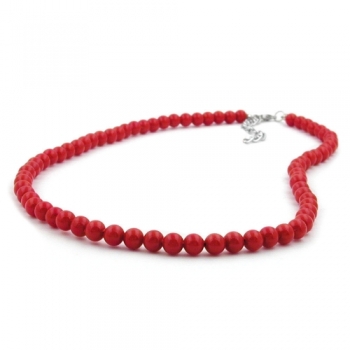 Halskette 6mm Kunststoffperlen rot-glänzend 60cm, ohne Dekoration