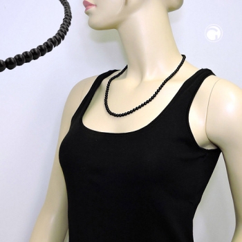 Halskette, Perle, 6mm, schwarz-glänzend