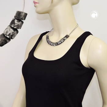 Halskette Schrägperle Kunststoff silbergrau-marmoriert-matt Kordel hellgrau 45cm