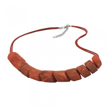 Halskette Schrägperle Kunststoff rostbraun-marmoriert Kordel rostbraun 45cm