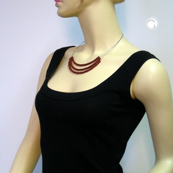 Halskette Drahtkette 3-fach Knochenperle rot-schwarz Kunststoffperlen 50cm