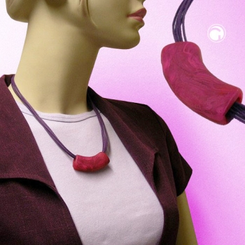 Halskette 54x19mm Anhänger Rohr flach gebogen pink-lila-marmoriert matt Kunststoff 45cm
