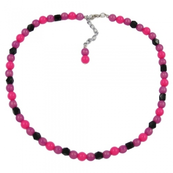 Halskette, Perlen pink-flieder-schwarz