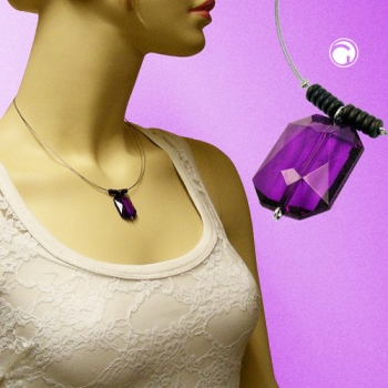 Halskette Drahtkette Viereck facettiert lila Kunststoffperlen 45cm