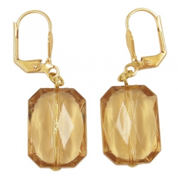 Ohrbrisur Ohrhänger Ohrringe 40x13mm goldfarben Viereck facettiert topasfarben Kunststoffperle, ohne Dekoration