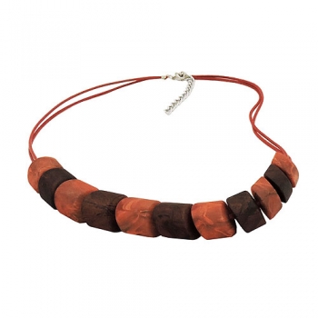 Halskette Schrägperle Kunststoff braun-rostbraun Kordel rostbraun 45cm, ohne Dekoration