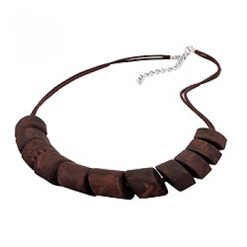Halskette Schrägperle Kunststoff braun-marmoriert Kordel dunkelbraun 45cm, ohne Dekoration