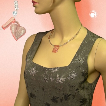 Halskette Drahtkette Blatt rosa-flitter Kunststoffperlen 45cm