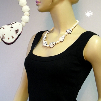Halskette Kunststoffperlen Steinperle elfenbein-lila 53cm