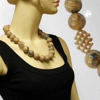 Halskette, Perlen und Spirale braun marmor